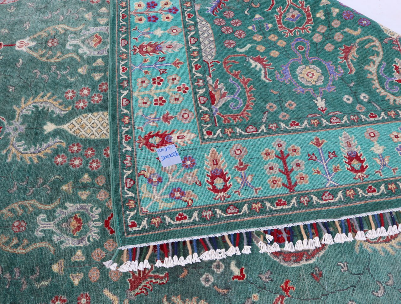 8x10 Afghan Handmade Kazak Green Area Rugs-Wool and Veg Dye