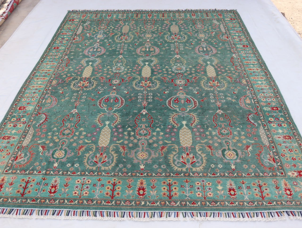 8x10 Afghan Handmade Kazak Green Area Rugs-Wool and Veg Dye