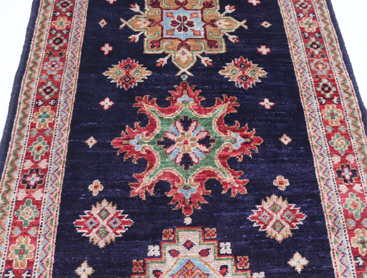 3x13 ft Navy blue Afghan chobi Runner Rug , Handmade Wool Rug