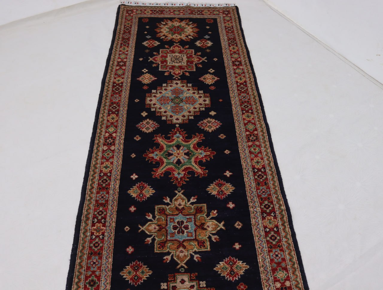 3x13 ft Navy blue Afghan chobi Runner Rug , Handmade Wool Rug