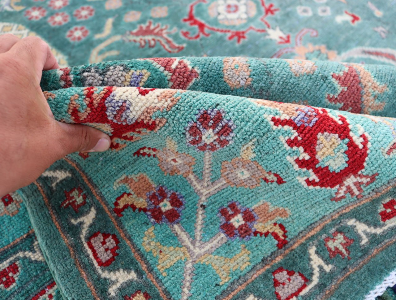 8x10 Afghan Handmade Kazak Green Area Rugs-Wool and Veg Dye