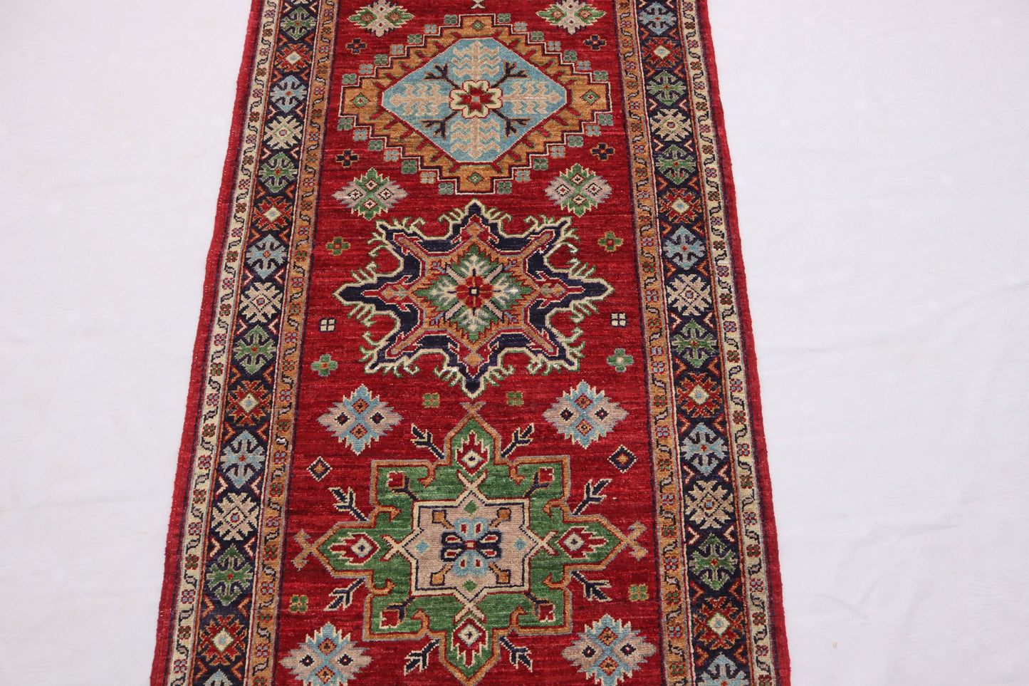 3x13 ft Red Navy blue Afghan chobi Runner rug , Handmade Wool Rug
