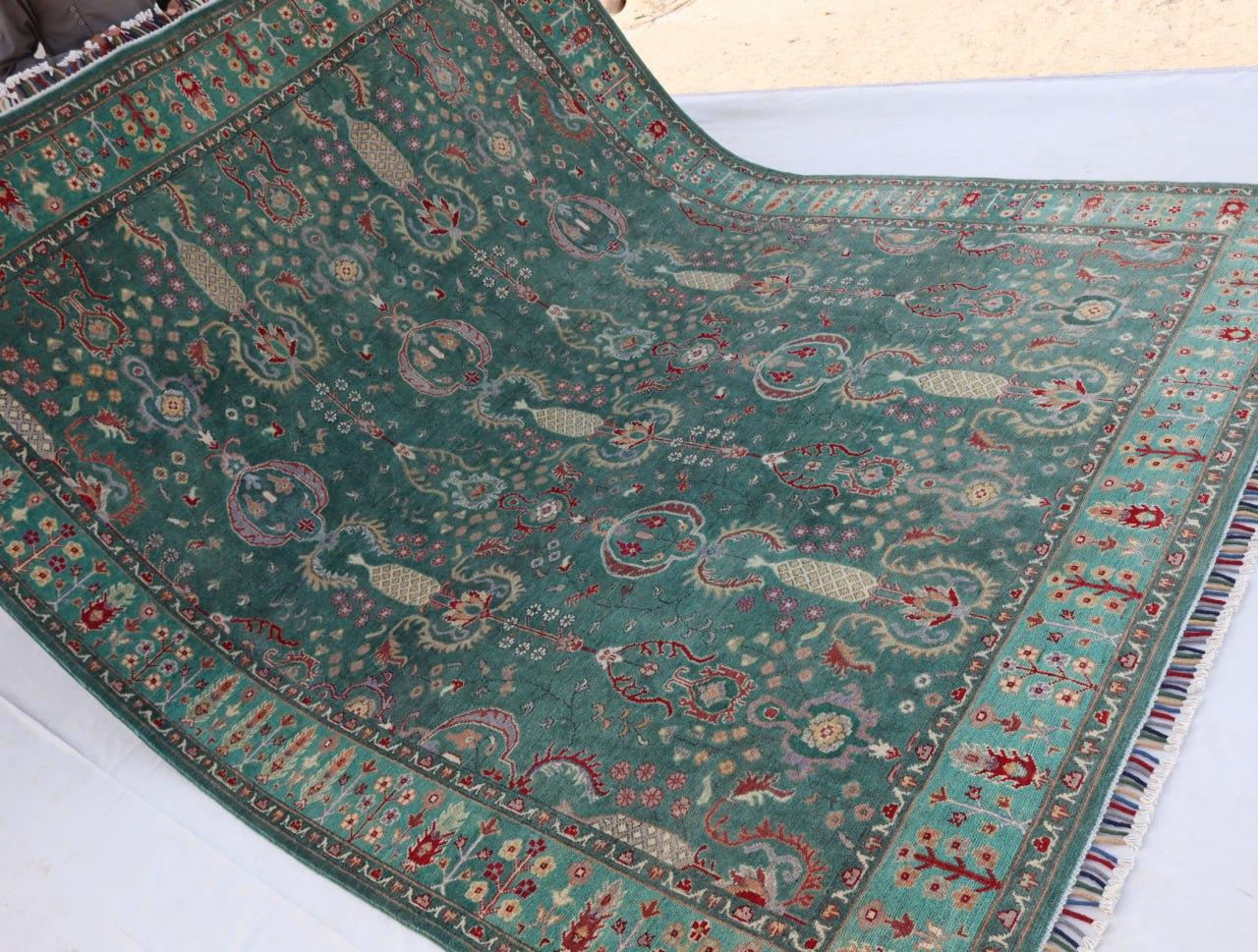 8x10 Afghan Handmade Kazak Green Area Rugs-Wool and Veg Dye