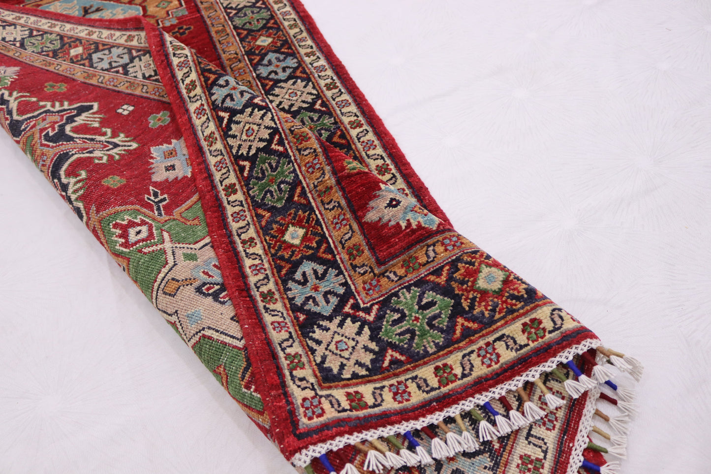 3x13 ft Red Navy blue Afghan chobi Runner rug , Handmade Wool Rug