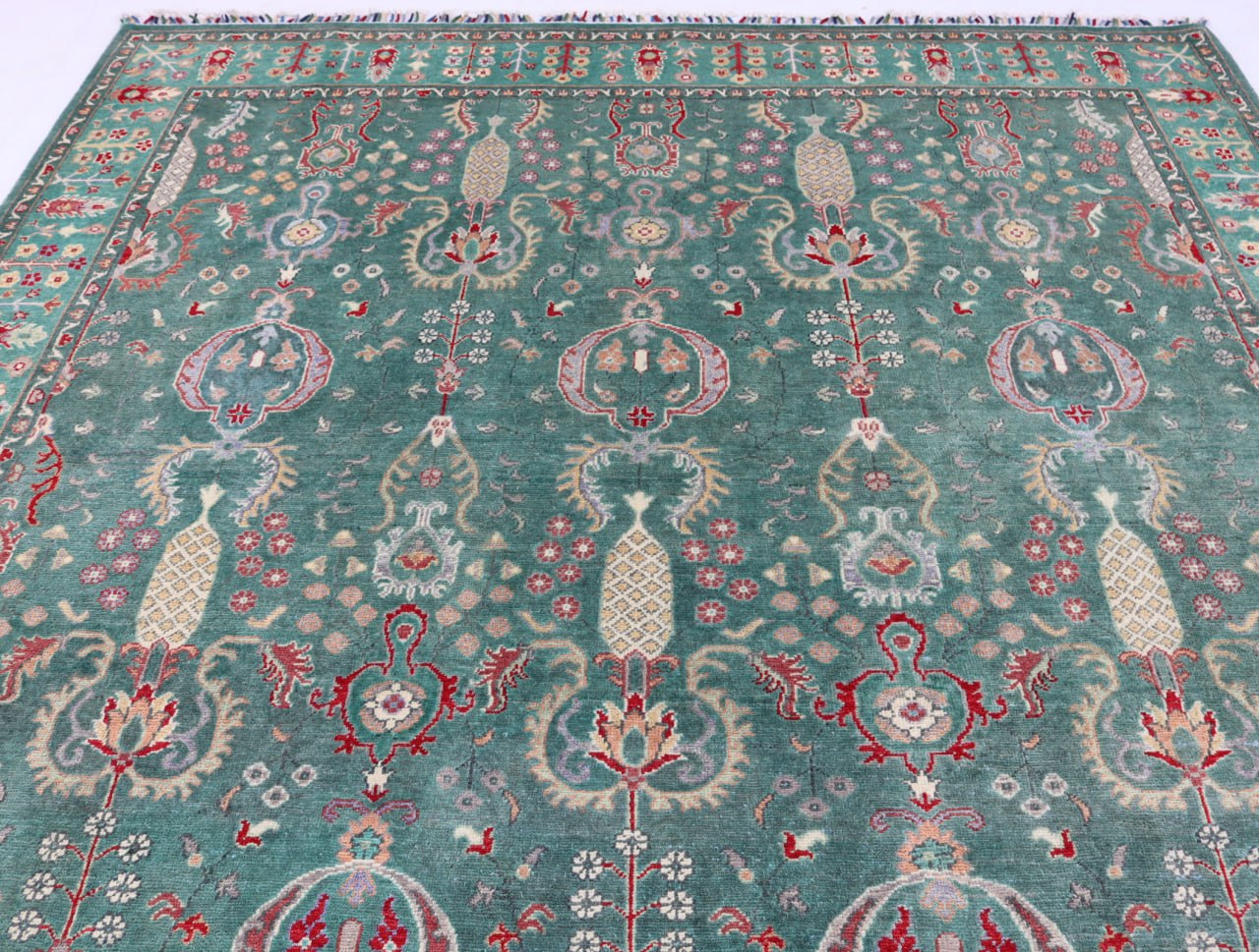 8x10 Afghan Handmade Kazak Green Area Rugs-Wool and Veg Dye