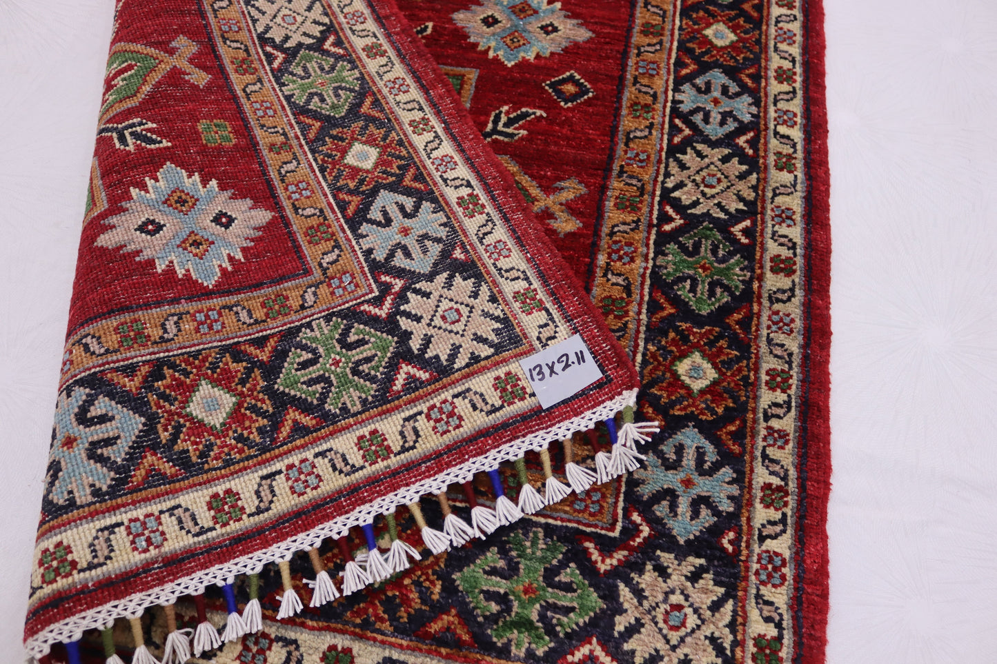 3x13 ft Red Navy blue Afghan chobi Runner rug , Handmade Wool Rug