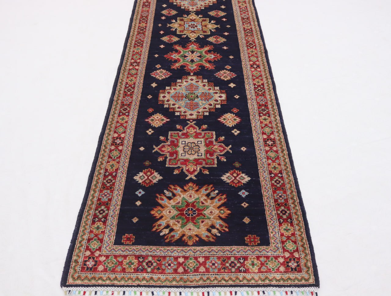 3x13 ft Navy blue Afghan chobi Runner Rug , Handmade Wool Rug