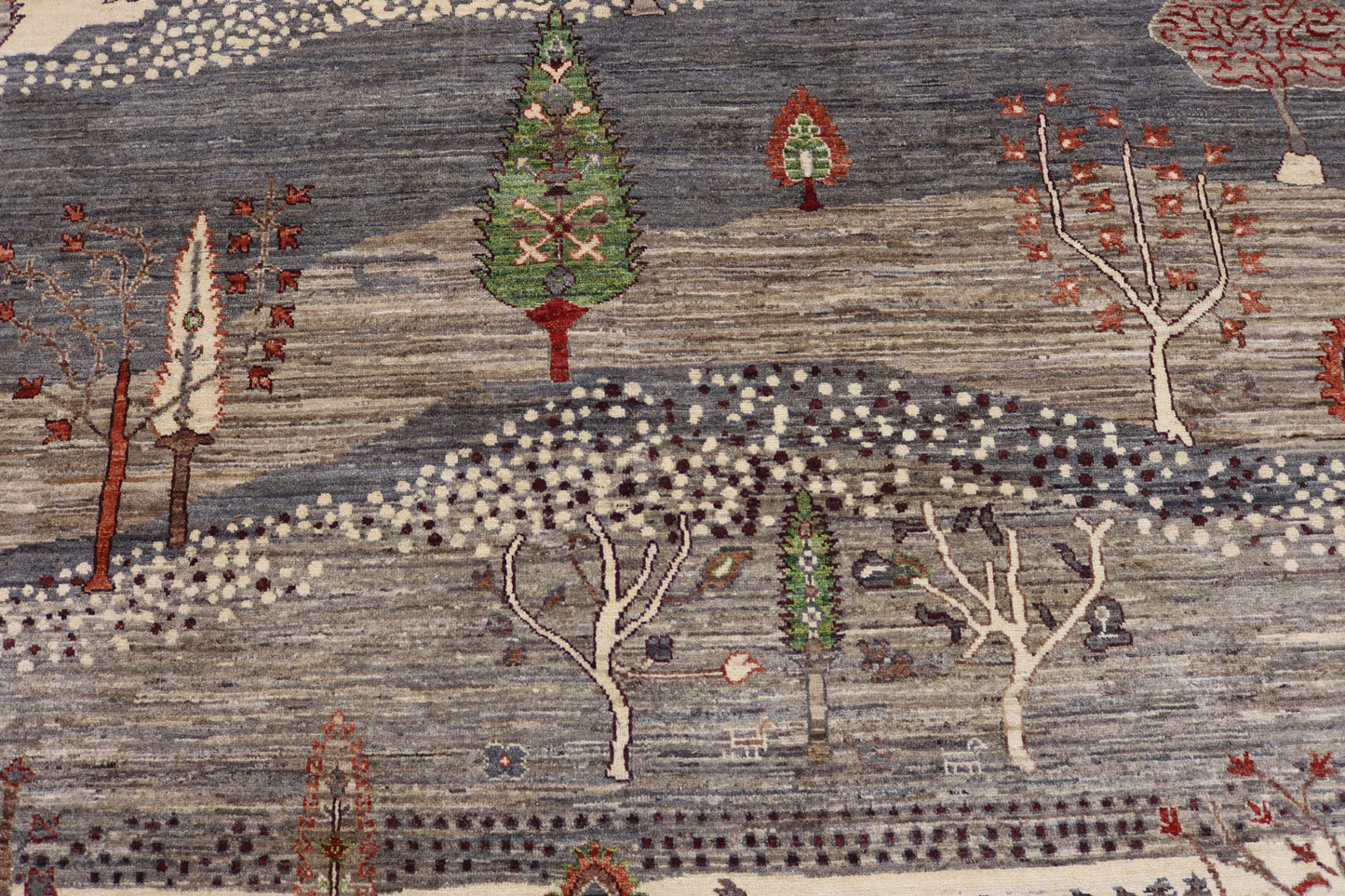 8x10 ft Tree of Life Rug – Handmade Wool Rug with Landscape Design, Animals, and Tree Motifs in Earthy Tones