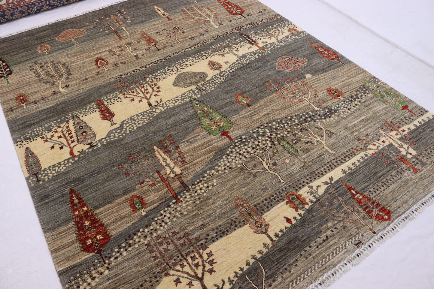 8x10 ft Tree of Life Rug – Handmade Wool Rug with Landscape Design, Animals, and Tree Motifs in Earthy Tones