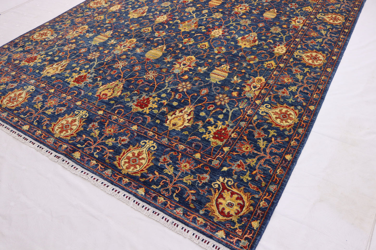 8x10 Ft Navy Blue Sultani High quality Chobi Rug - Afghan Handmade Oriental Rug