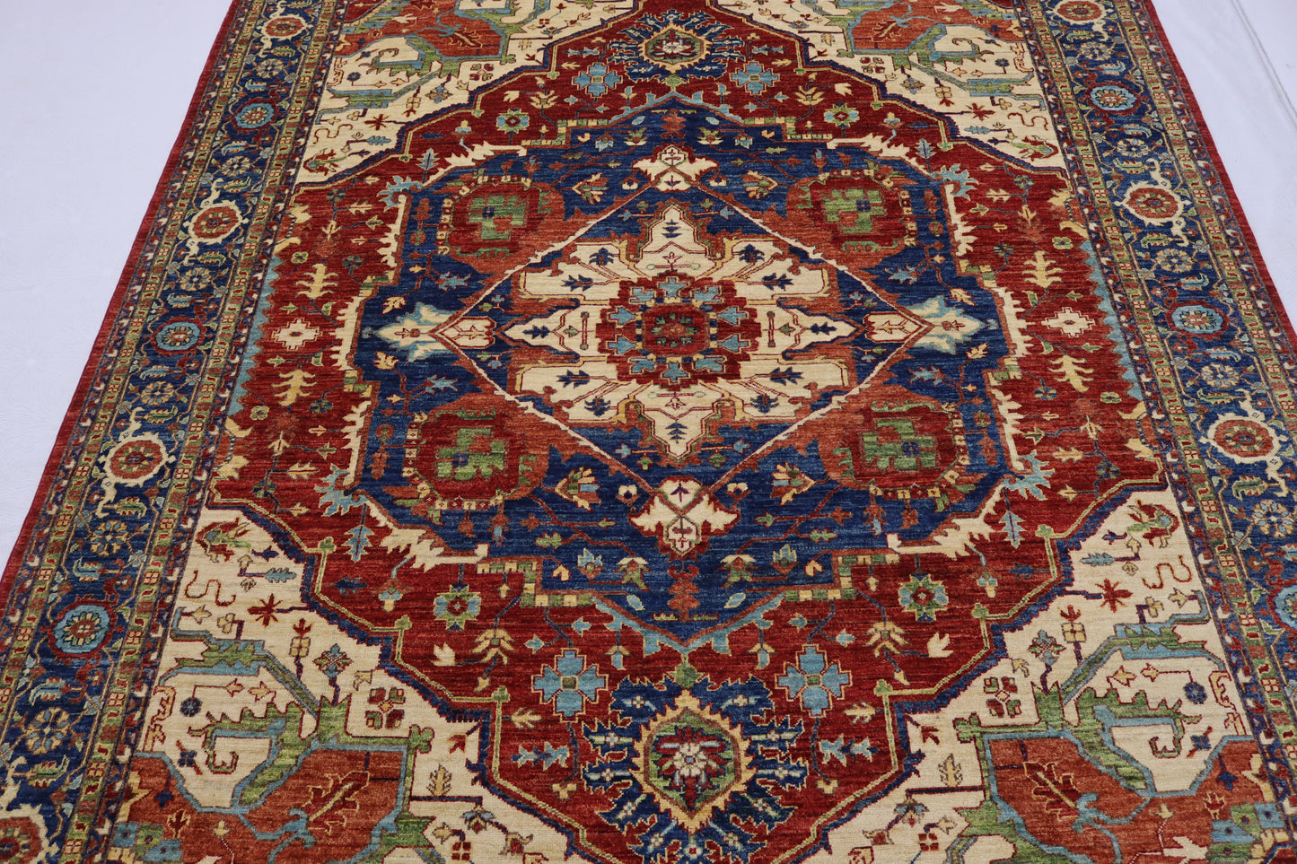 8 x 10 ft Large Heriz Area Rug - Hand Knotted Veg Dyed Wool Medallion Rug