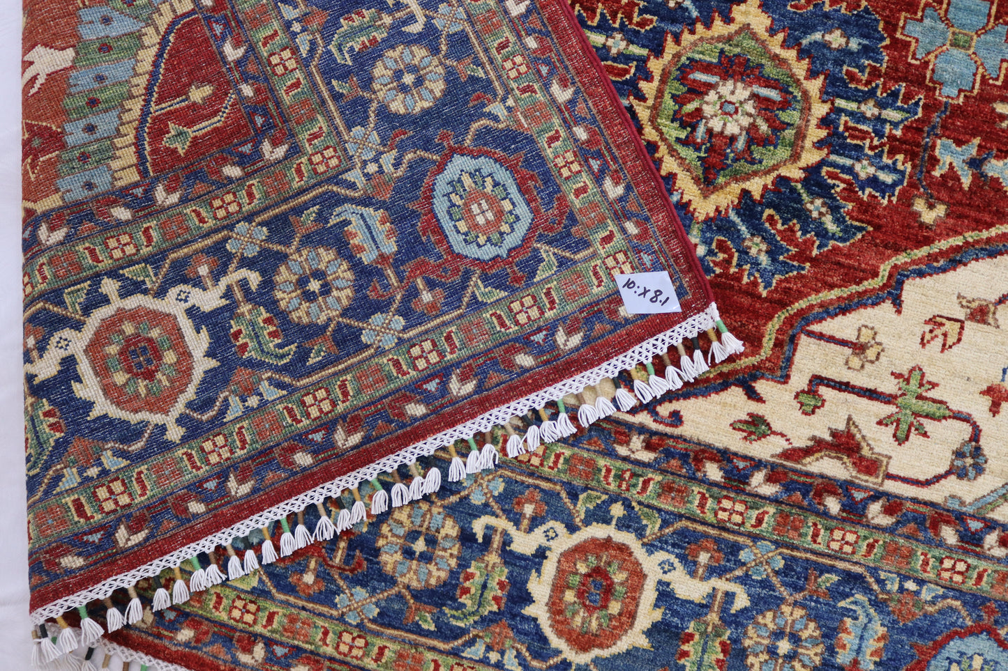 8 x 10 ft Large Heriz Area Rug - Hand Knotted Veg Dyed Wool Medallion Rug