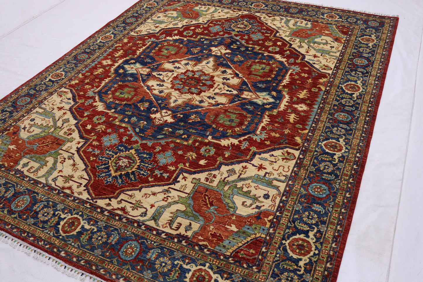 8 x 10 ft Large Heriz Area Rug - Hand Knotted Veg Dyed Wool Medallion Rug