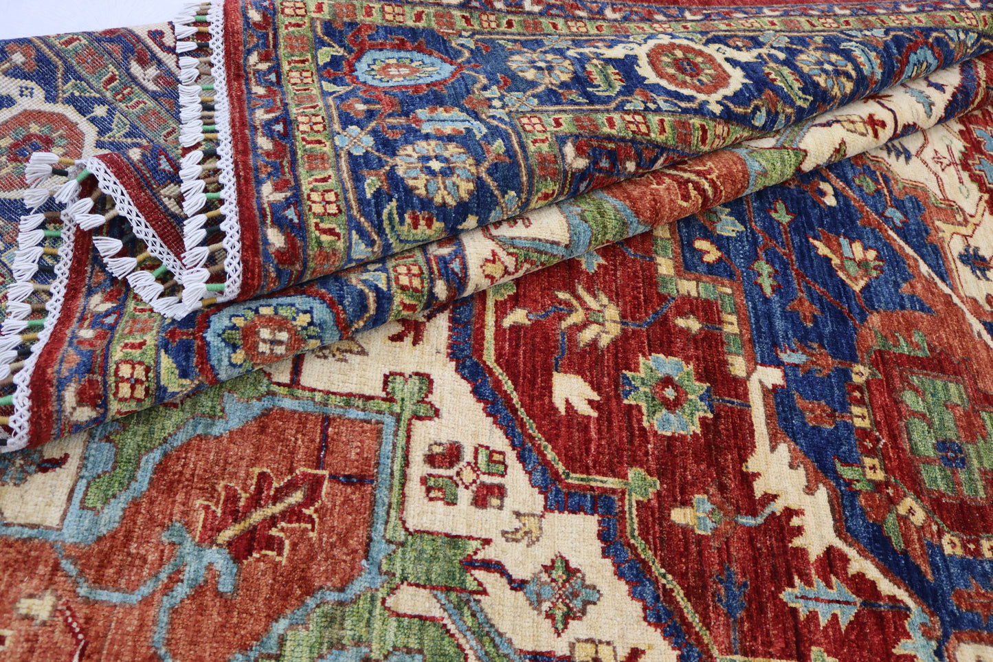 8 x 10 ft Large Heriz Area Rug - Hand Knotted Veg Dyed Wool Medallion Rug