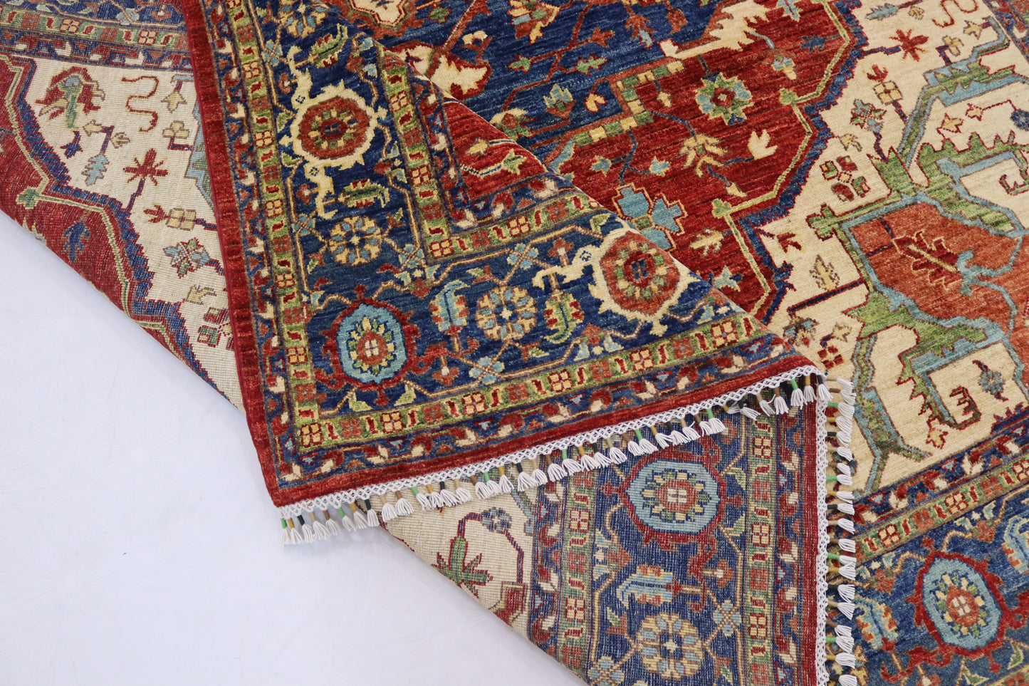 8 x 10 ft Large Heriz Area Rug - Hand Knotted Veg Dyed Wool Medallion Rug