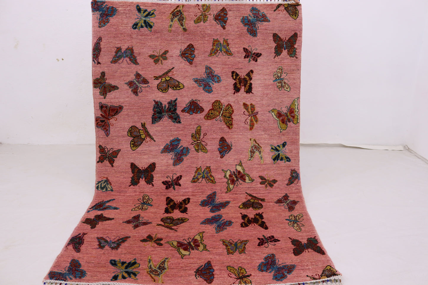 4x6 ft Butterfly Pictorial Rug, Swarm of Butterflies, Hand Knotted Afghan Rug, Kids Room Rug,