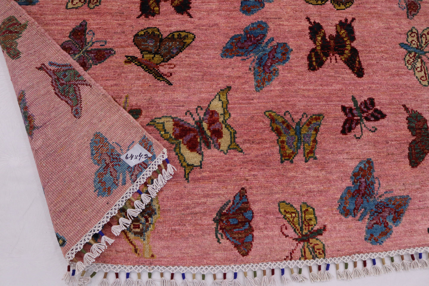 4x6 ft Butterfly Pictorial Rug, Swarm of Butterflies, Hand Knotted Afghan Rug, Kids Room Rug,