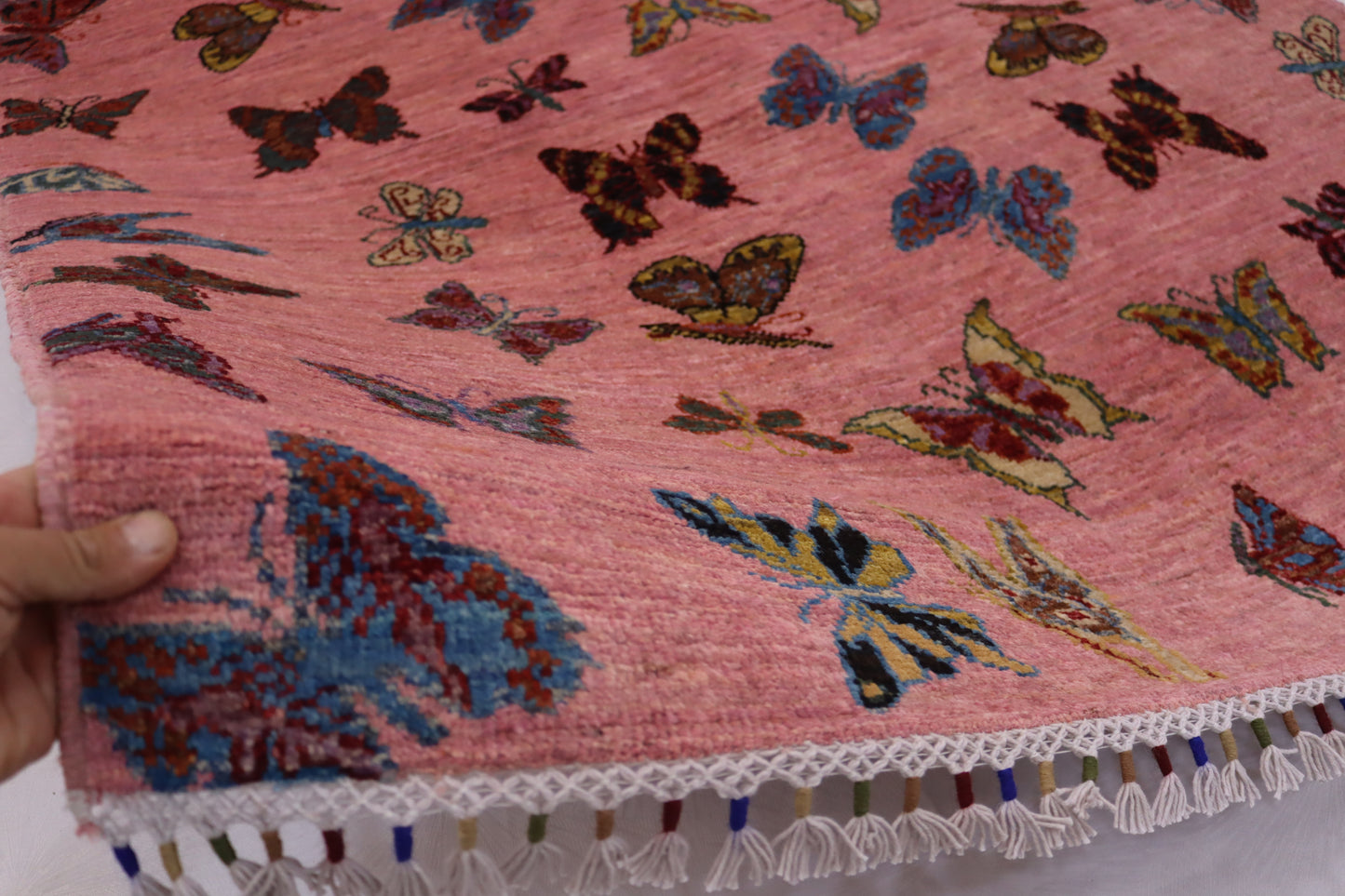 4x6 ft Butterfly Pictorial Rug, Swarm of Butterflies, Hand Knotted Afghan Rug, Kids Room Rug,