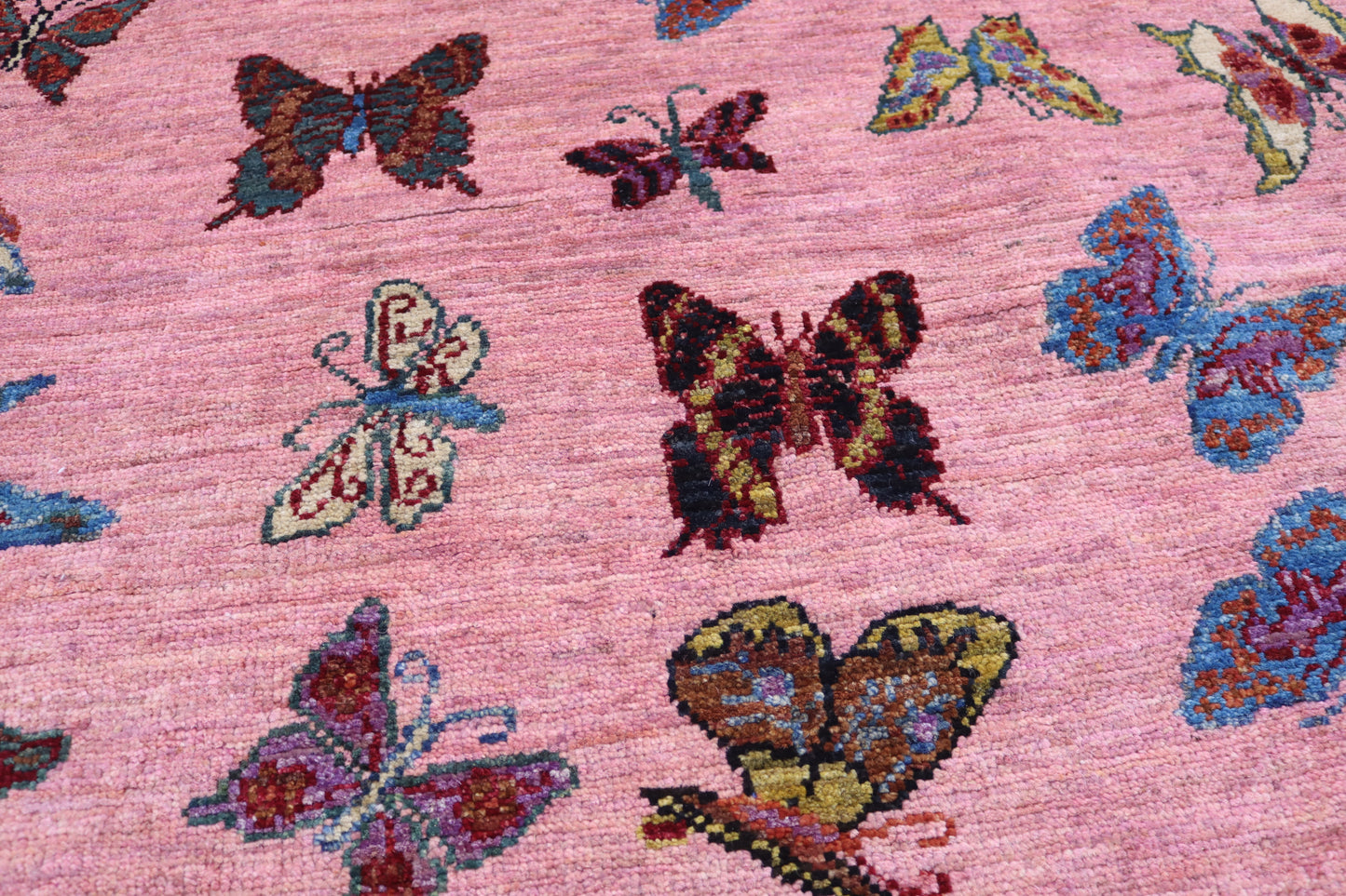 4x6 ft Butterfly Pictorial Rug, Swarm of Butterflies, Hand Knotted Afghan Rug, Kids Room Rug,