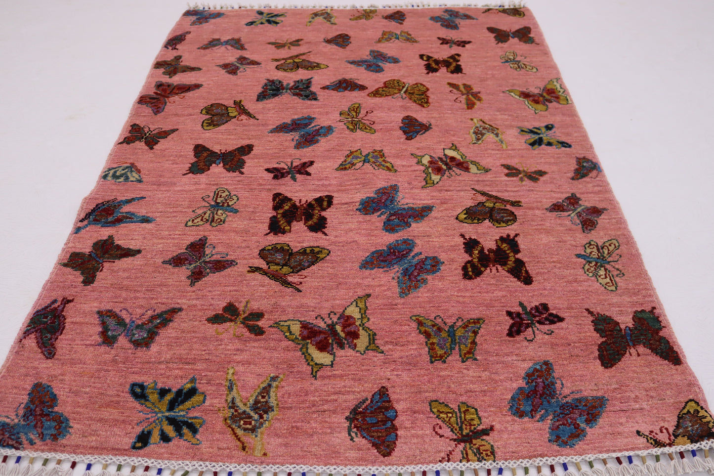4x6 ft Butterfly Pictorial Rug, Swarm of Butterflies, Hand Knotted Afghan Rug, Kids Room Rug,
