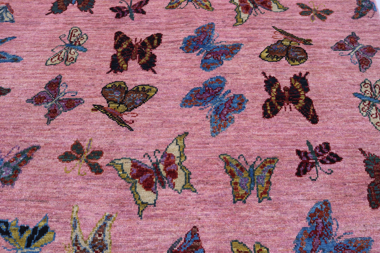 4x6 ft Butterfly Pictorial Rug, Swarm of Butterflies, Hand Knotted Afghan Rug, Kids Room Rug,