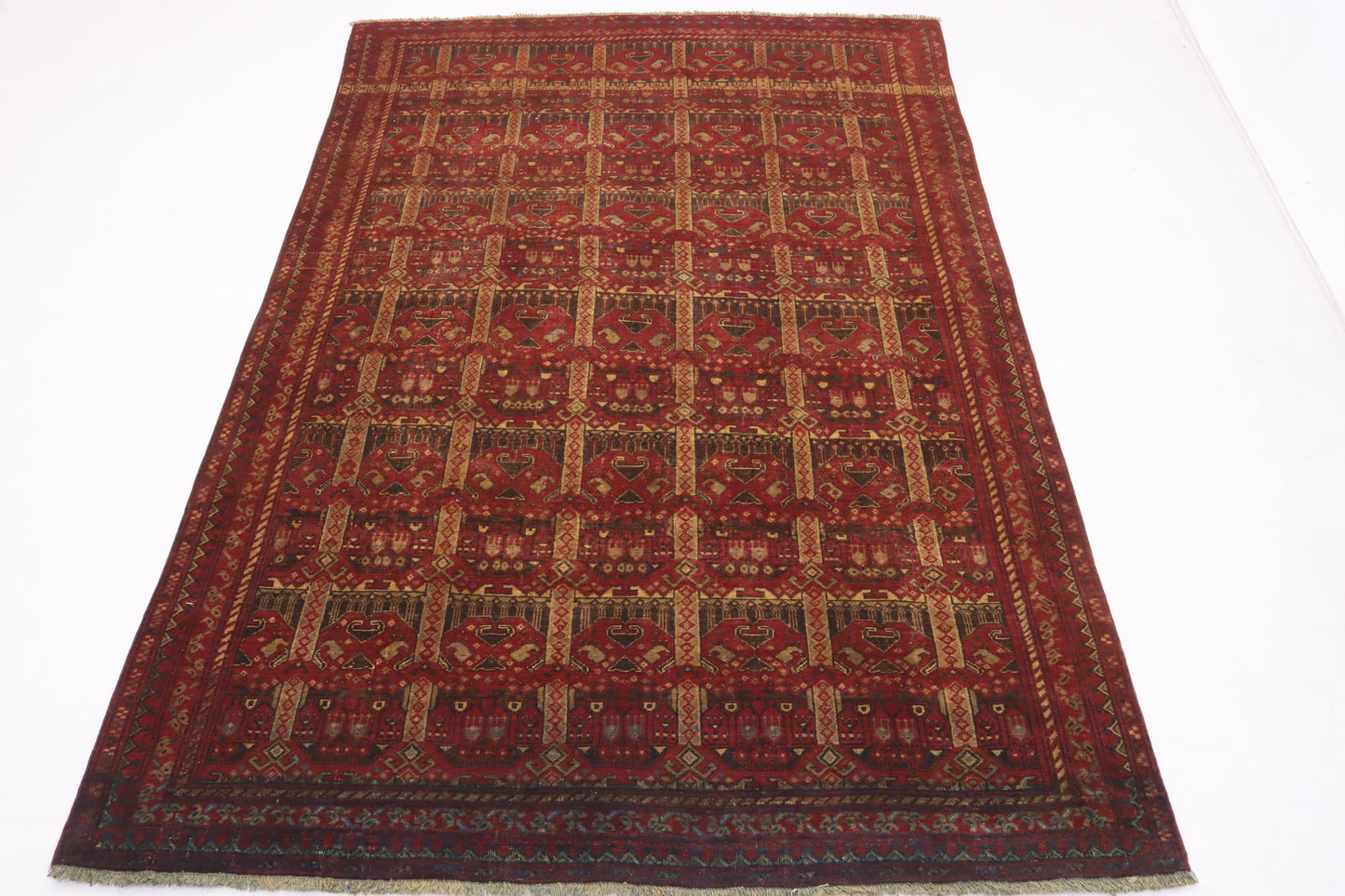 6x9 ft Vintage Afghan Ala Bakhmal Bukhara Rug Soft Pile 1960s Antique Rug- Handmade Wool rug