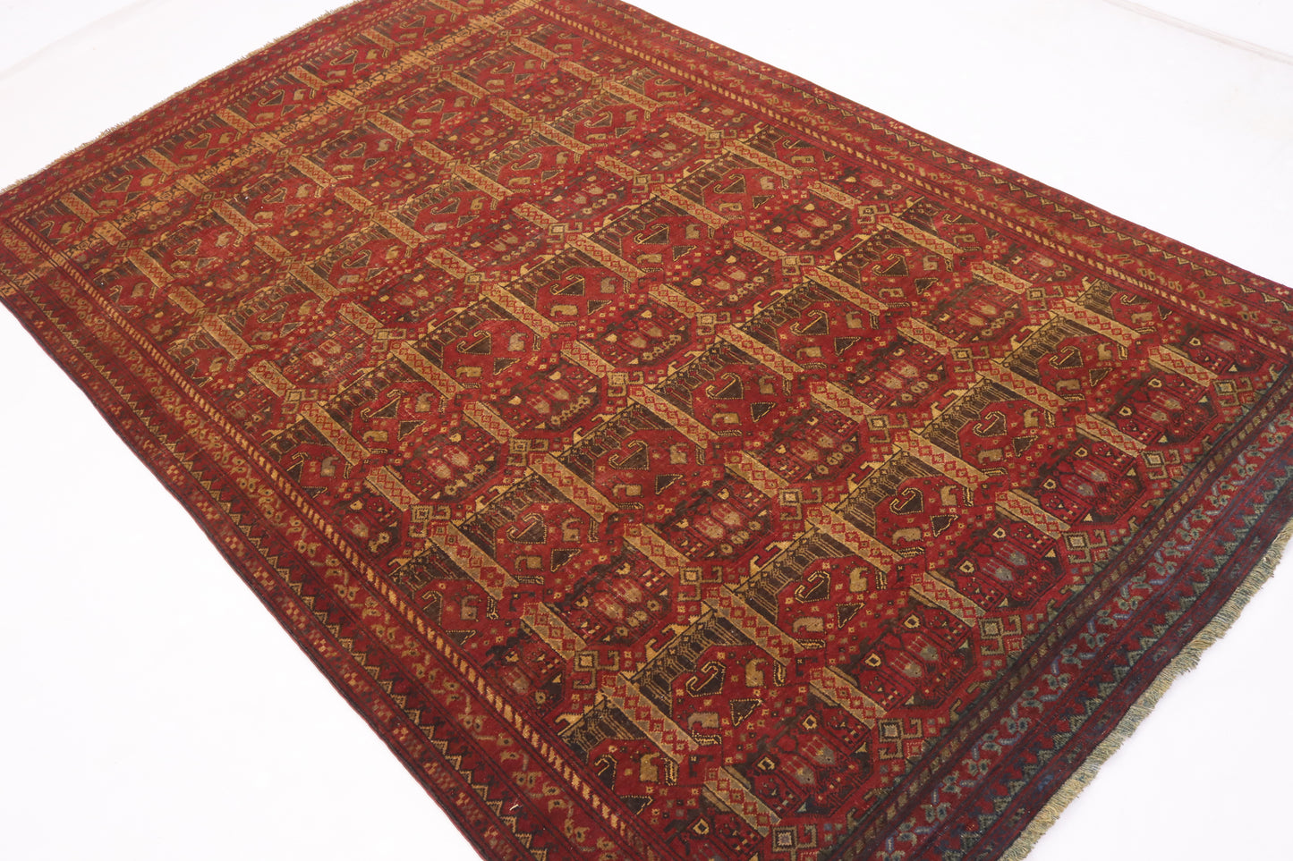 6x9 ft Vintage Afghan Ala Bakhmal Bukhara Rug Soft Pile 1960s Antique Rug- Handmade Wool rug