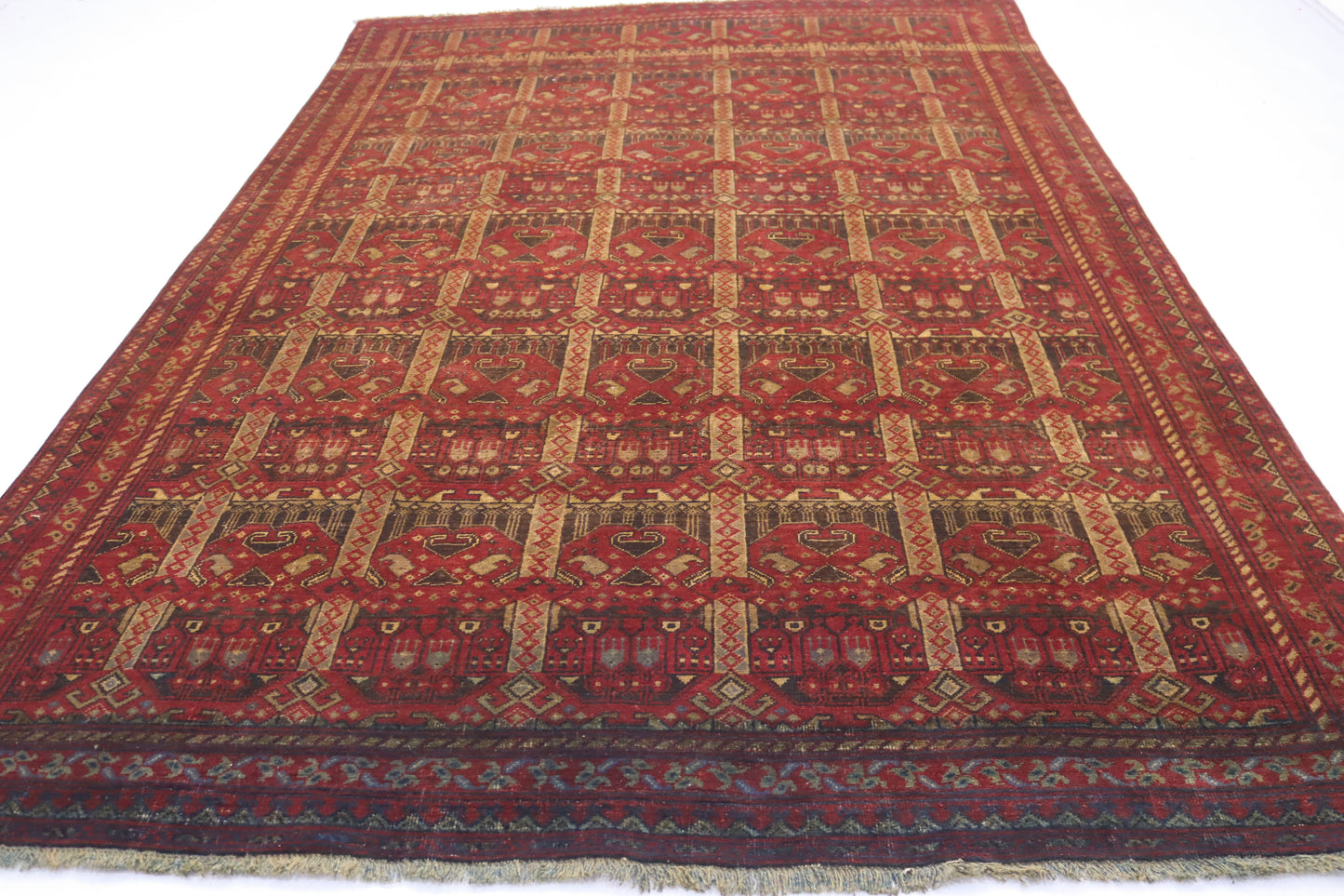 6x9 ft Vintage Afghan Ala Bakhmal Bukhara Rug Soft Pile 1960s Antique Rug- Handmade Wool rug