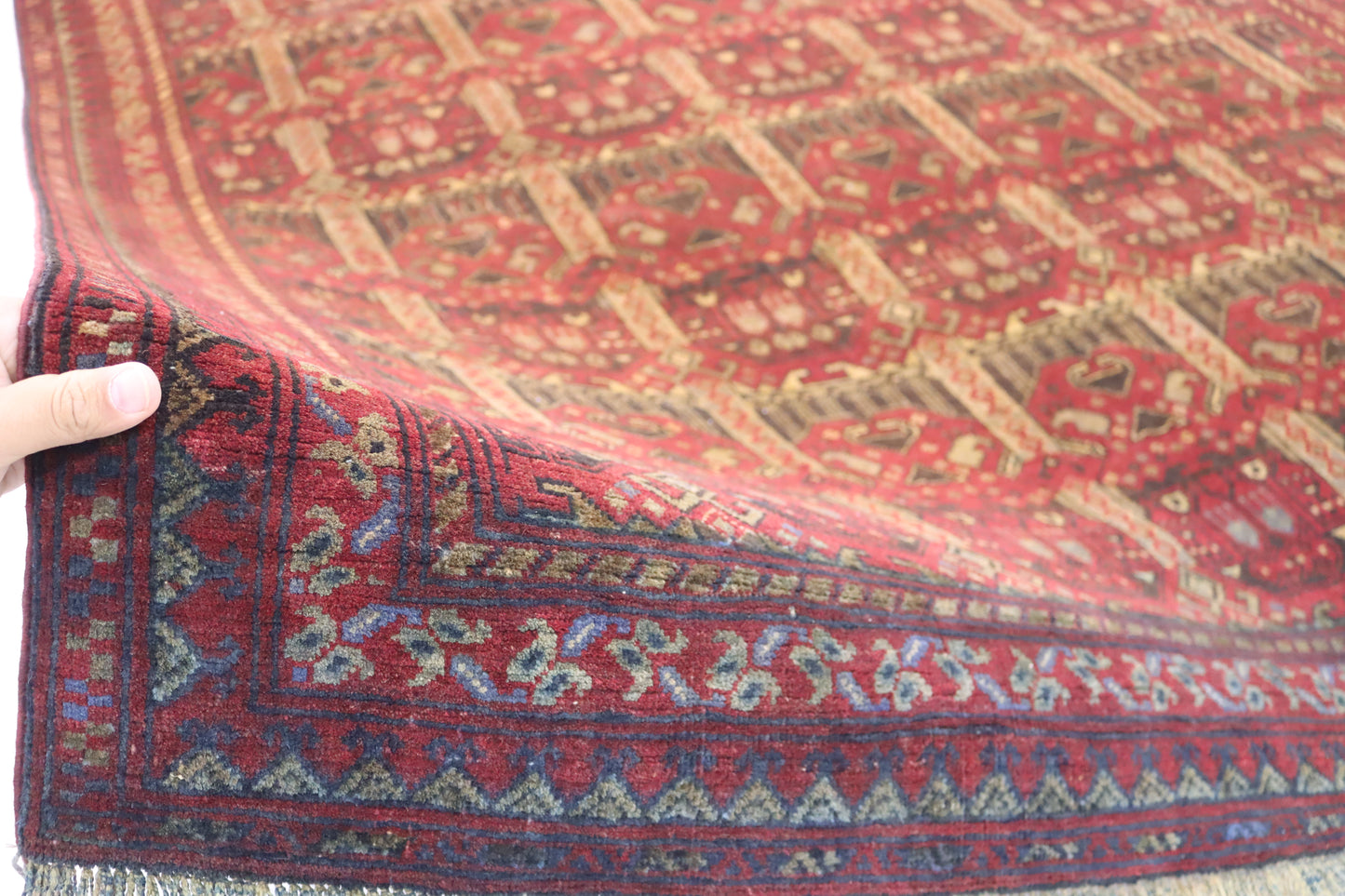 6x9 ft Vintage Afghan Ala Bakhmal Bukhara Rug Soft Pile 1960s Antique Rug- Handmade Wool rug