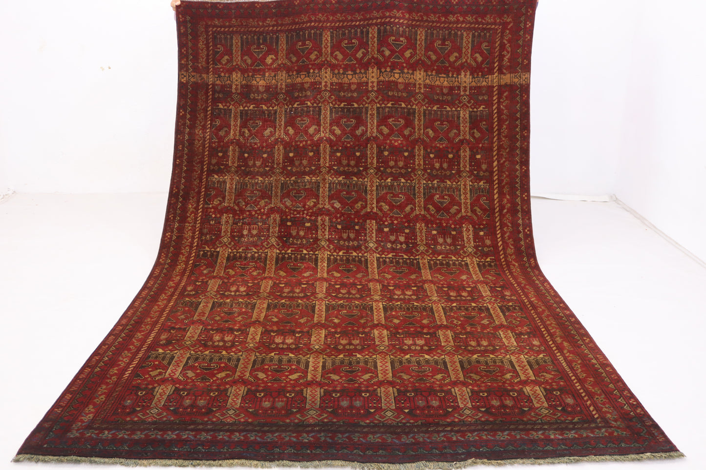 6x9 ft Vintage Afghan Ala Bakhmal Bukhara Rug Soft Pile 1960s Antique Rug- Handmade Wool rug