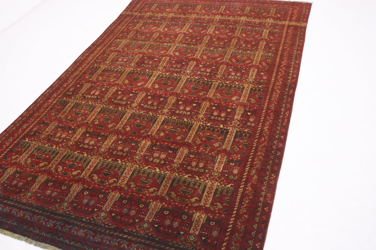 6x9 ft Vintage Afghan Ala Bakhmal Bukhara Rug Soft Pile 1960s Antique Rug- Handmade Wool rug