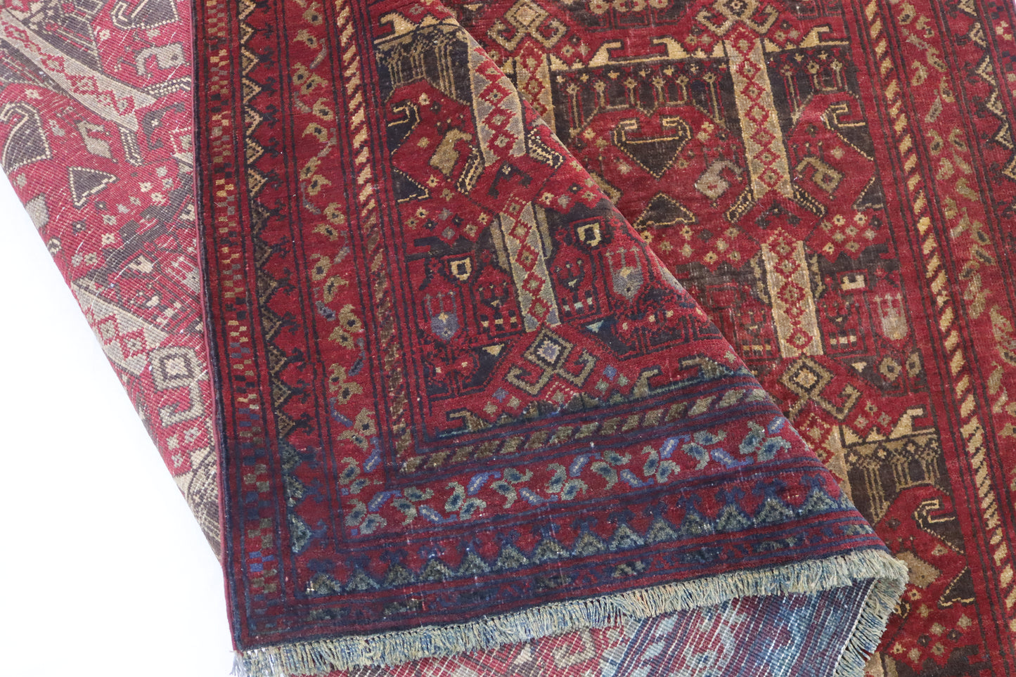 6x9 ft Vintage Afghan Ala Bakhmal Bukhara Rug Soft Pile 1960s Antique Rug- Handmade Wool rug