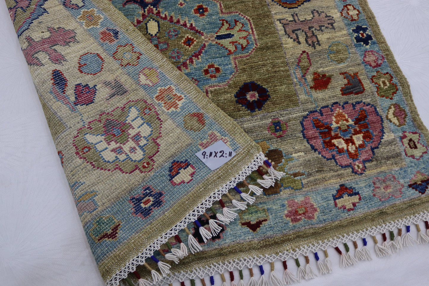 2'11x9'11 ft Beige Blue chobi runner Rug - Hand knotted Veg dyes wool traditional chobi Oriental Runner Rug