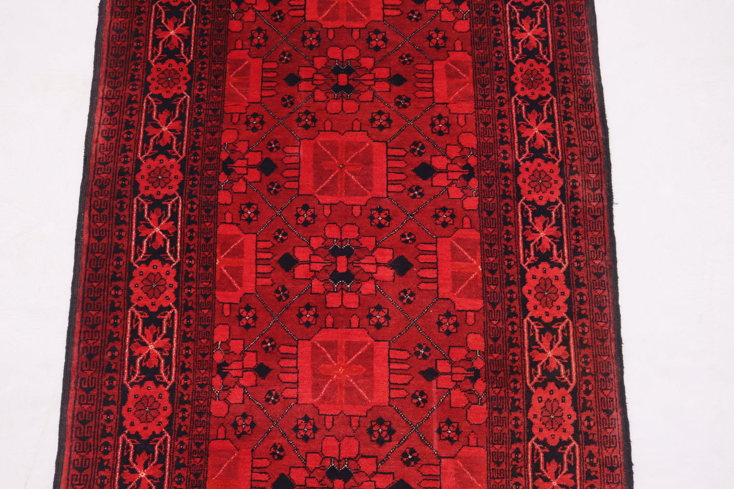 3x9 ft Vintage Geometric Bukhara Runner Rug, Handmade Wool Rug, Antique Oriental Rug