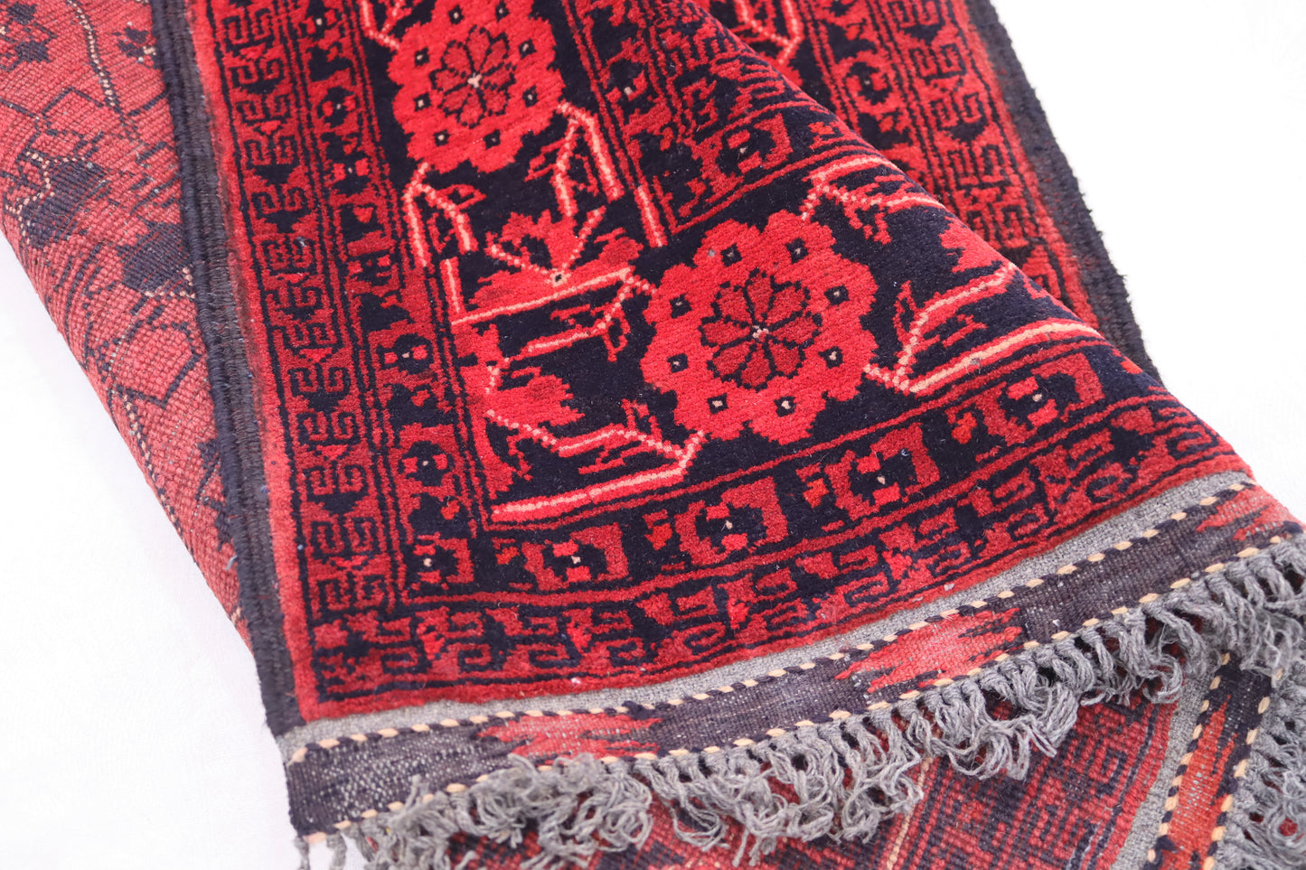 3x9 ft Vintage Geometric Bukhara Runner Rug, Handmade Wool Rug, Antique Oriental Rug