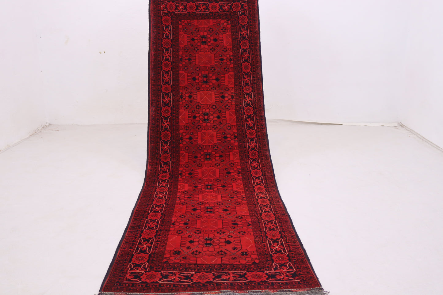 3x9 ft Vintage Geometric Bukhara Runner Rug, Handmade Wool Rug, Antique Oriental Rug