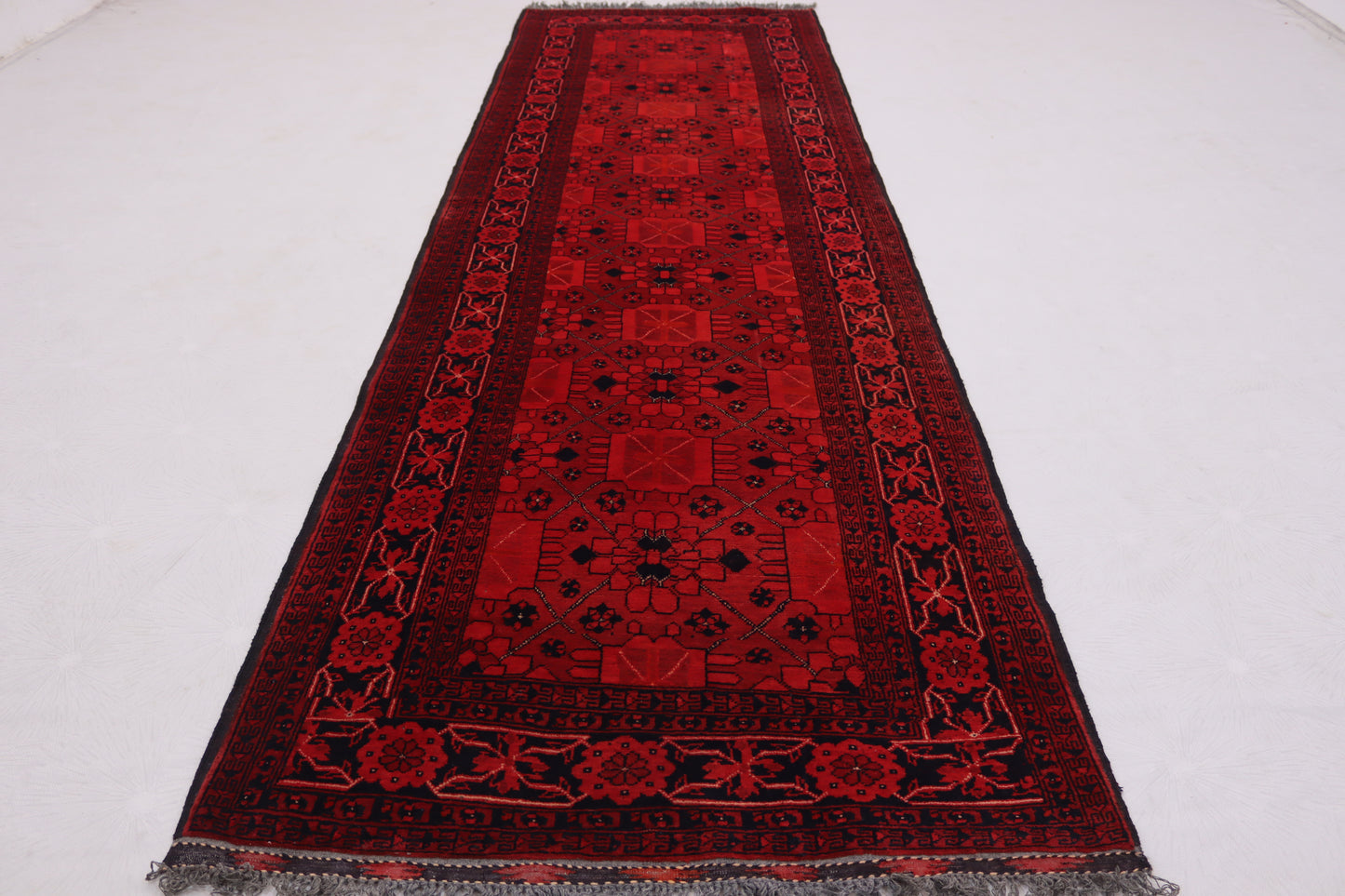 3x9 ft Vintage Geometric Bukhara Runner Rug, Handmade Wool Rug, Antique Oriental Rug