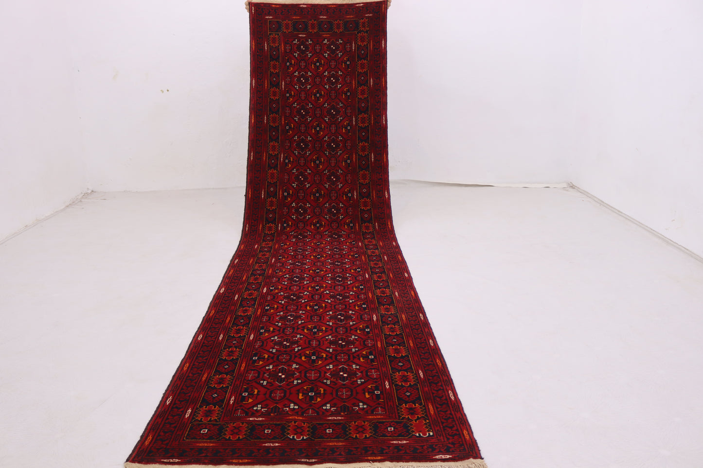 3x10 ft Antique Turkmen Bashiri Runner Rug, Soft Pile Vintage Red Rug,