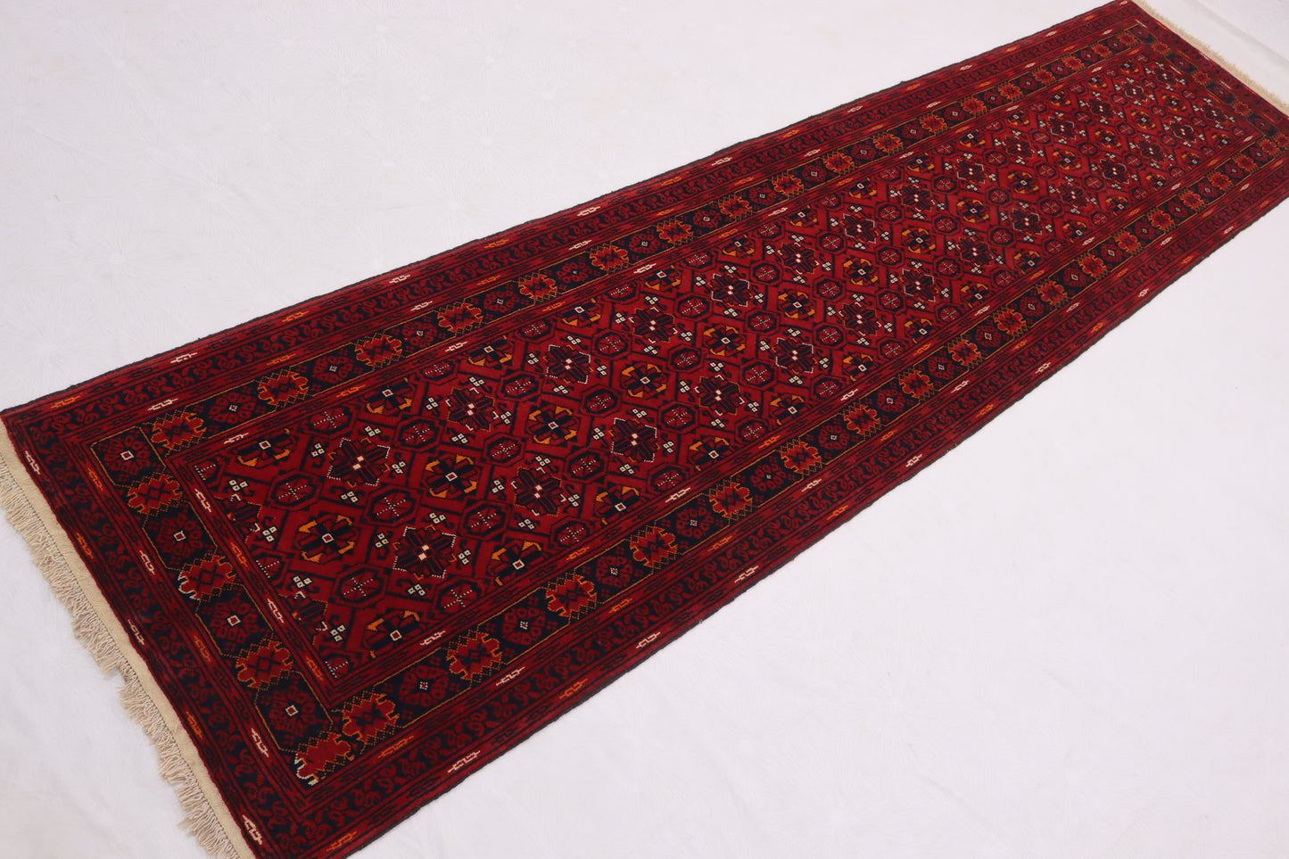 3x10 ft Antique Turkmen Bashiri Runner Rug, Soft Pile Vintage Red Rug,
