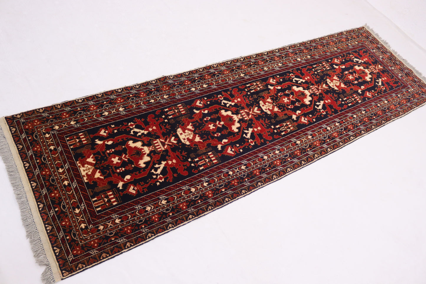 3 x 10 Ft Ala Bakhmal Runner Rug, Afghan Hand Knotted Veg Dye Wool Tribal Runner Rug