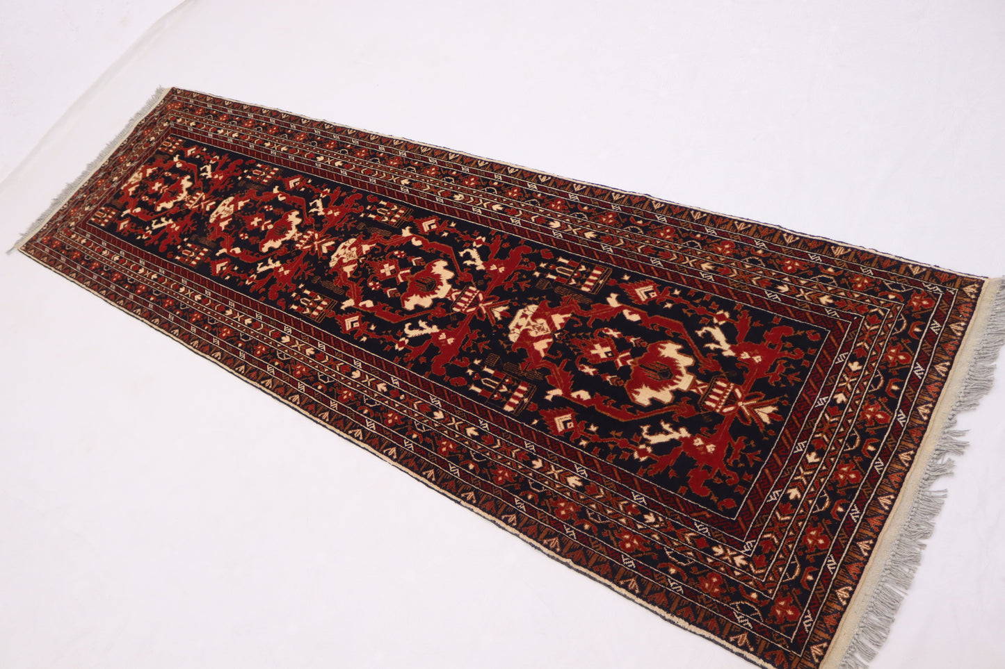 3 x 10 Ft Ala Bakhmal Runner Rug, Afghan Hand Knotted Veg Dye Wool Tribal Runner Rug