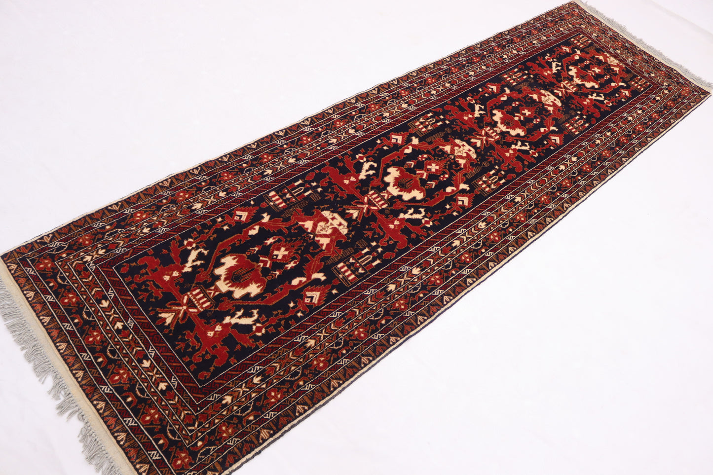 3 x 10 Ft Ala Bakhmal Runner Rug, Afghan Hand Knotted Veg Dye Wool Tribal Runner Rug
