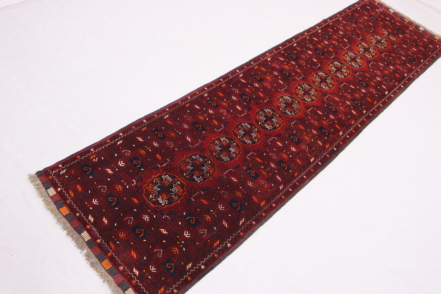 3x10 ft Vintage Turkmen Waziri Runner Rug, Red 10 ft Hallway Runner Rug