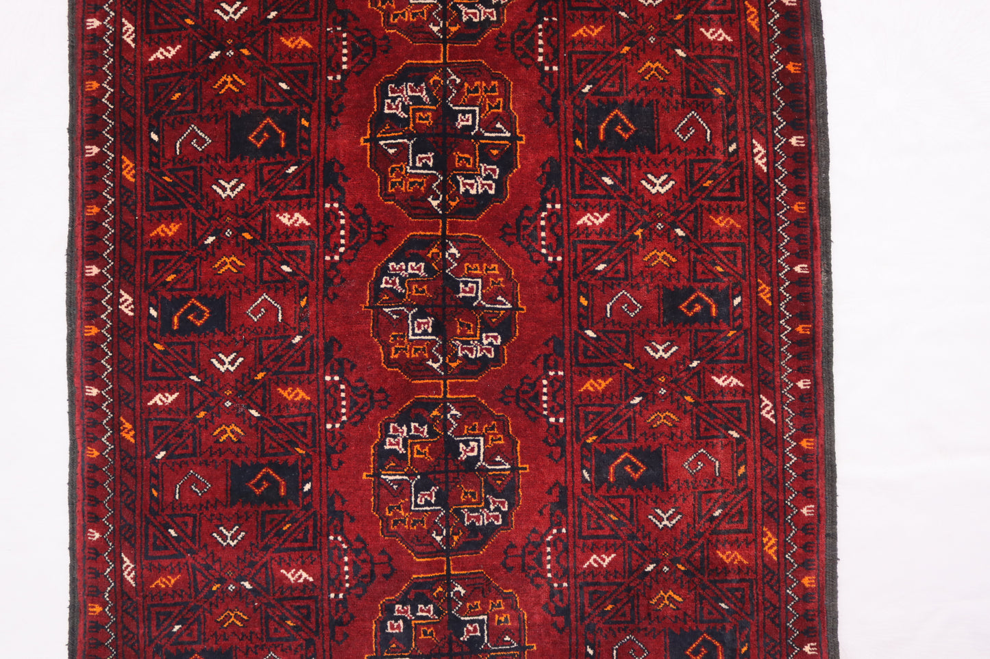 3x10 ft Vintage Turkmen Waziri Runner Rug, Red 10 ft Hallway Runner Rug