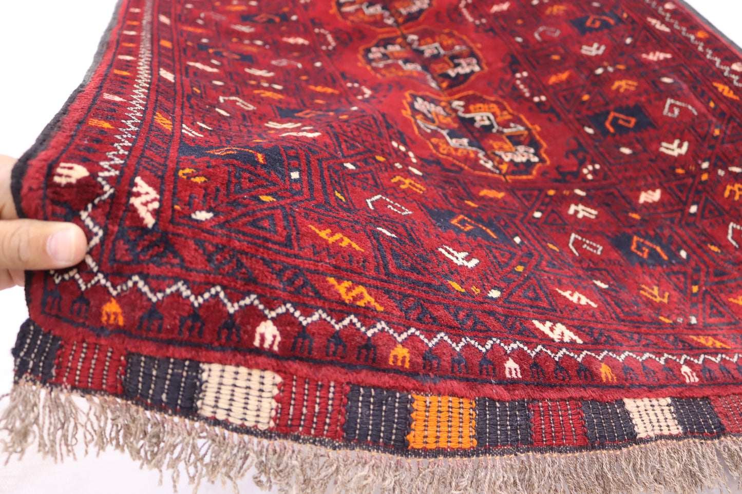 3x10 ft Vintage Turkmen Waziri Runner Rug, Red 10 ft Hallway Runner Rug