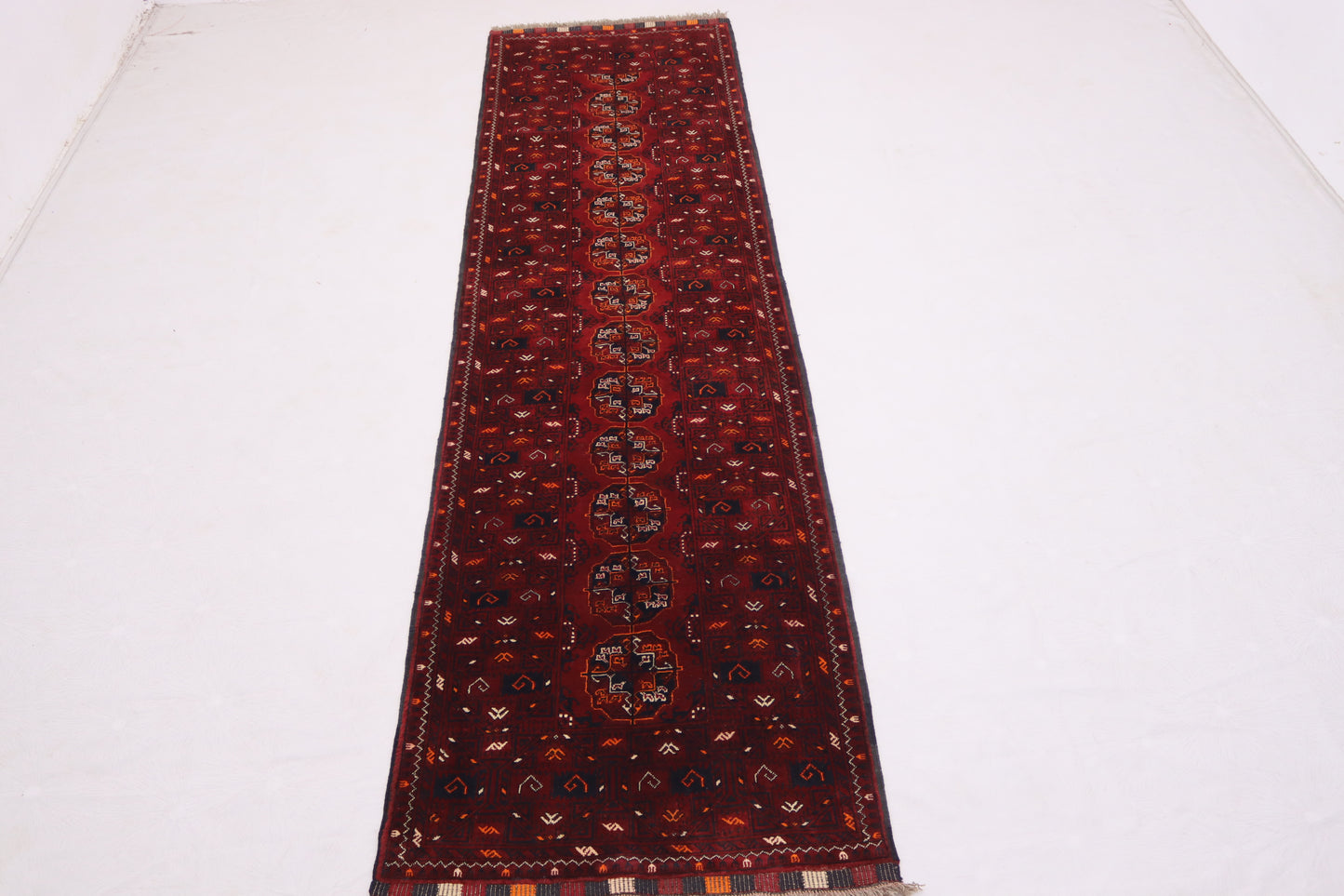 3x10 ft Vintage Turkmen Waziri Runner Rug, Red 10 ft Hallway Runner Rug