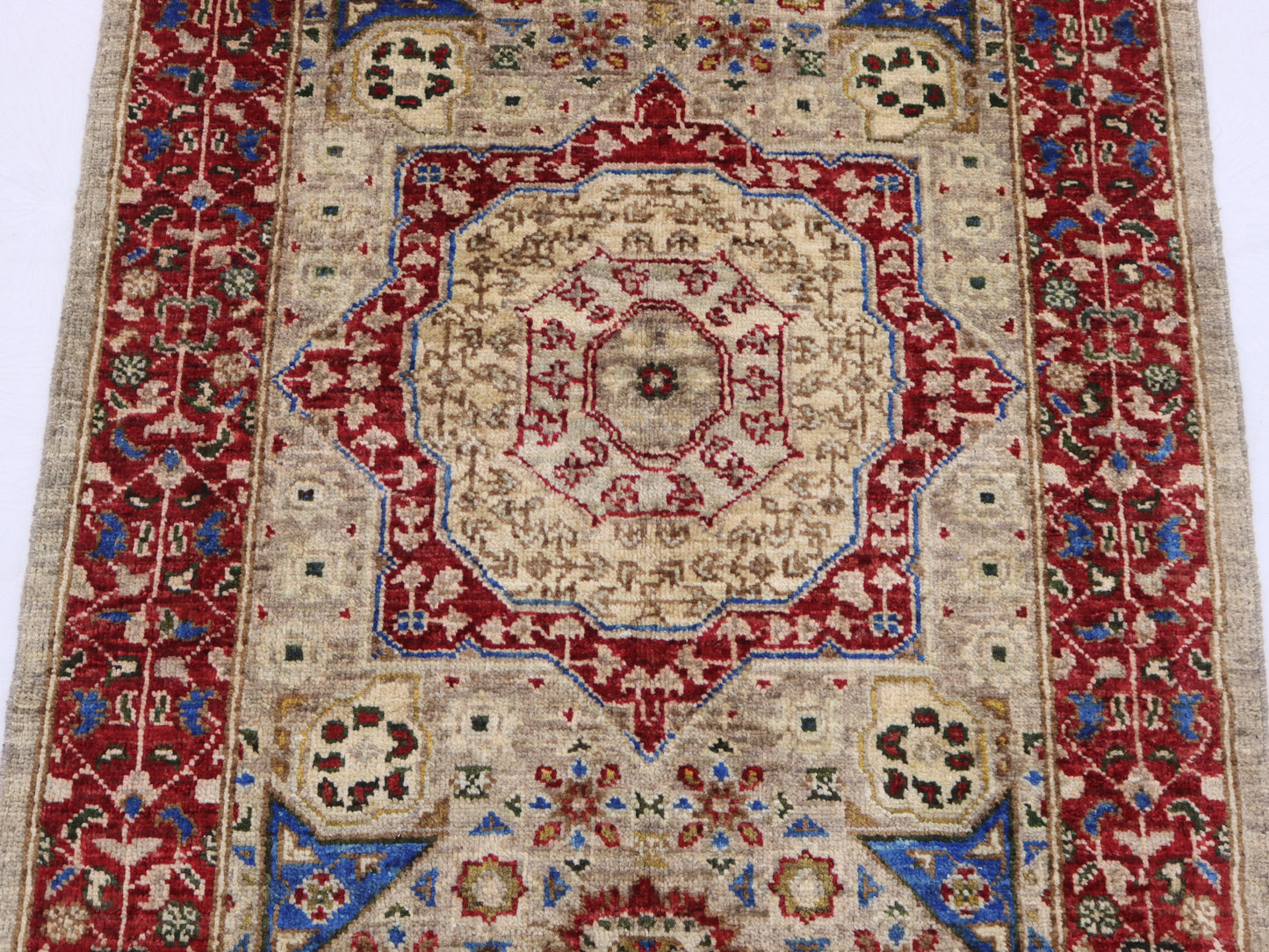 3x10 ft Mamluk runner rug, Soft pile Narrow Hallway rug, Afghan; medallion chobi vege dyes wool rug