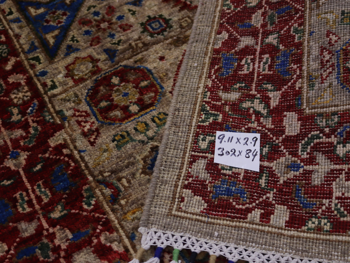 3x10 ft Mamluk runner rug, Soft pile Narrow Hallway rug, Afghan; medallion chobi vege dyes wool rug