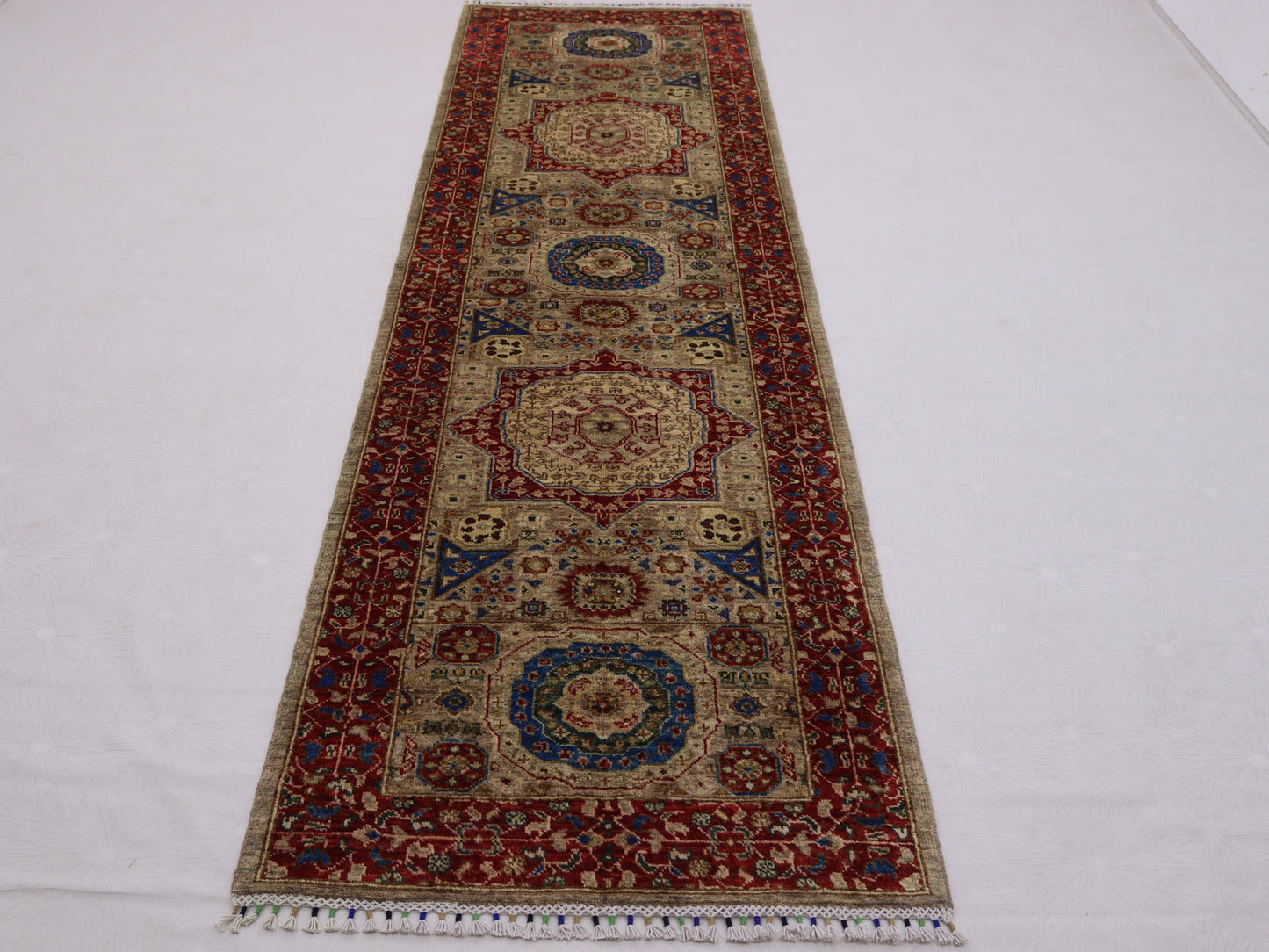 3x10 ft Mamluk runner rug, Soft pile Narrow Hallway rug, Afghan; medallion chobi vege dyes wool rug