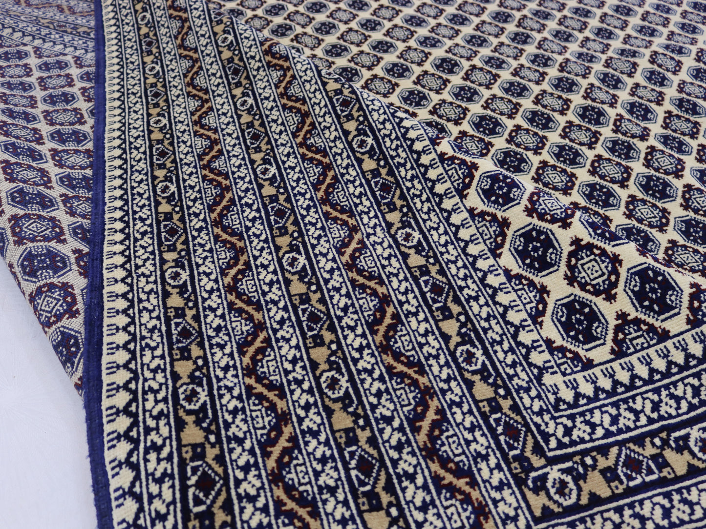9x12ft Beige Blue Bokhara Rug- khawaja Roshnaye Design